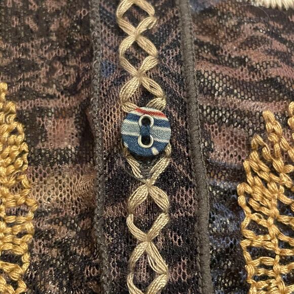 Johnny Was Noemie Mesh Blue Blouse L | Embroidered Phoenix Bird Sheer Top NWOT - Picture 6 of 10